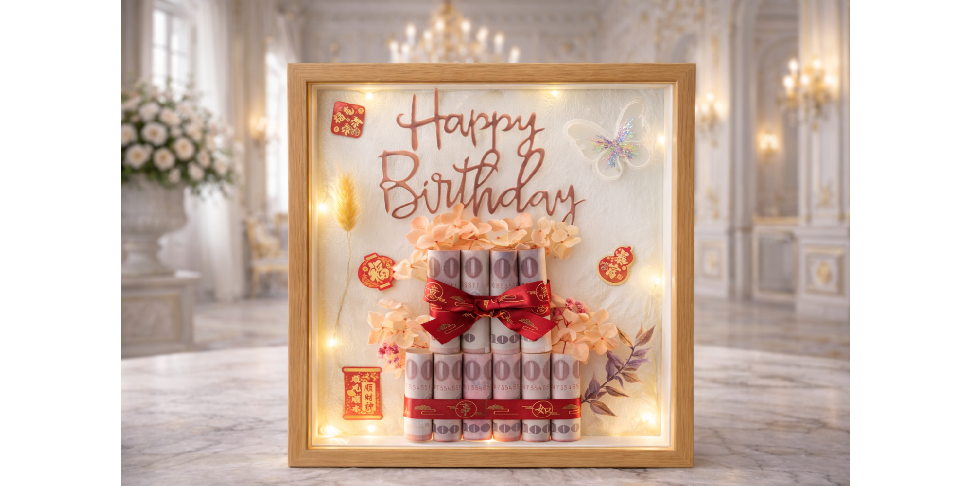 現在流行生日不送蛋糕，送鈔票蛋糕相框